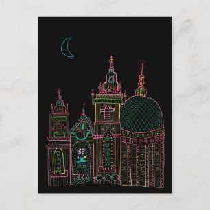 City Glow Bright Neon Black Postkarte