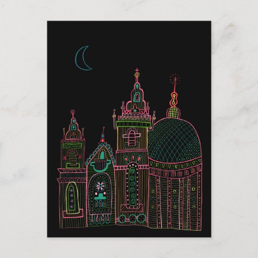 City Glow Bright Neon Black Postkarte (Vorderseite)