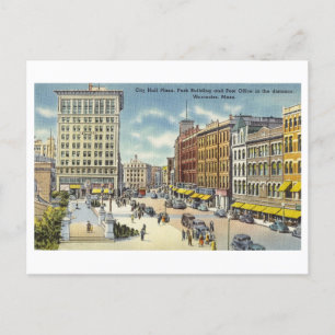 City Hall Plaza in Worcester, Mass, Vintag Postkarte