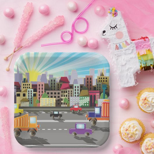 City Highway Cityscape und Verkehr Pappteller (Party)