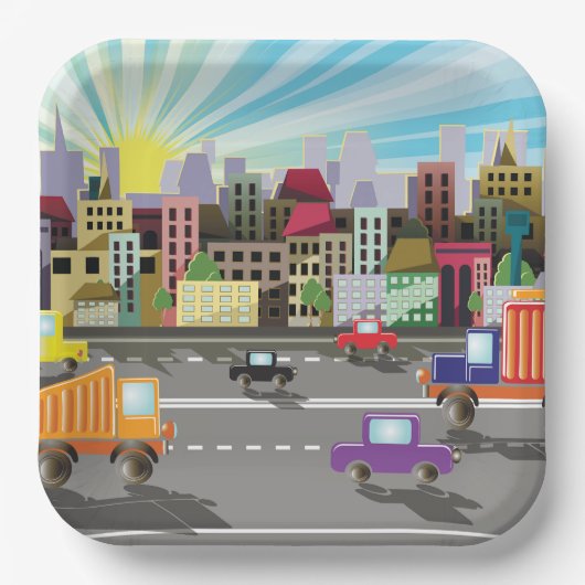 City Highway Cityscape und Verkehr Pappteller (Vorderseite)