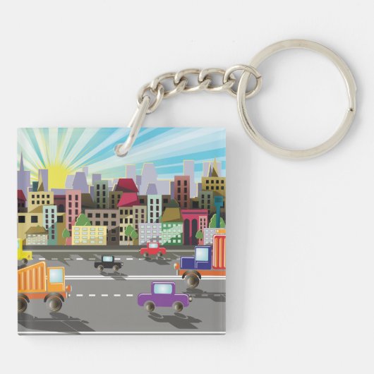 City Highway Cityscape und Verkehr Schlüsselanhänger (Rückseite)