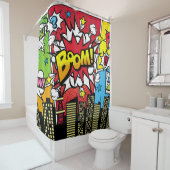 City-Hintergrundmaterial mit Comic Art Spee Duschvorhang (Beispiel)