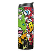 City-Hintergrundmaterial mit Comic Art Spee Thermosbecher (Nach links gedreht)