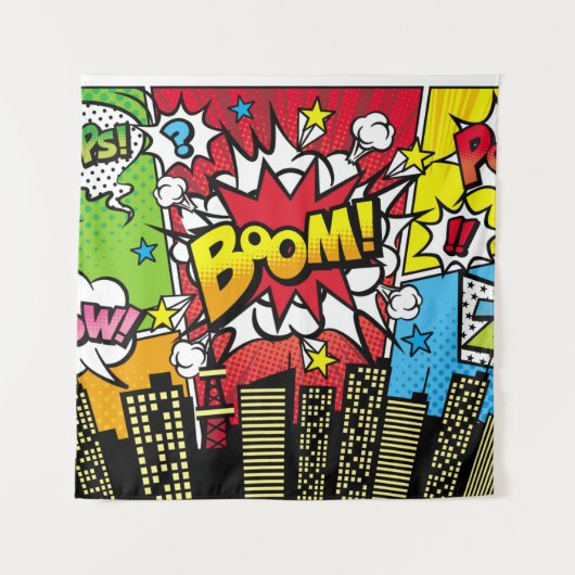 City-Hintergrundmaterial mit Comic Art Spee Wandteppich (Vorderseite)