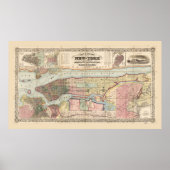 City & Landkreis Map of New York (1857) Poster (Vorne)