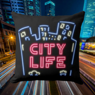 City Life Neon Nights Kissenhülle – Urbane Skyline Kissen