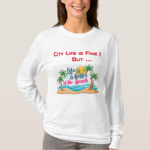 City Life Vs Beach Life Black T - Shirt