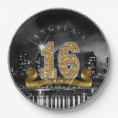 City Lights 16 . Geburtstag Gold ID243 Pappteller (Vorderseite)