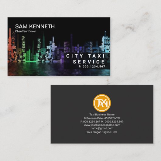 City Lights Bokeh Night Shift Taxi Fahrer Visitenkarte (Vorne/Hinten)
