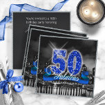 City Lights Fabulous Fifty ID191 Einladung<br><div class="desc">Dieses elegante Design verfügt über einen riesigen, blauen Imitat-Glitzer '50', Drehtext 'Fabulous' und Band Banner über ein Schwarz-Weiß-Foto einer hellen Stadt Skyline reflektiert auf Wasser. Geben Sie Ihre Ereignisdetails auf der Rückseite mithilfe der benutzerdefinierten Vorlage an. Suchen Sie ID191, um andere Altersstufen und mehr Produkte mit diesem Design zu sehen....</div>