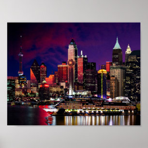 City Lights Night Sky Cruise Liner Pastiche Poster