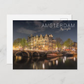City Lights Reflection Amsterdam By Night Foto Postkarte (Vorne/Hinten)