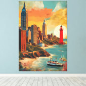 City Meets Sea - Lighthouse Skyline Fantasy Leinwanddruck (Insitu (Holzboden))