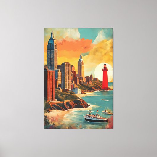 City Meets Sea - Lighthouse Skyline Fantasy Leinwanddruck (Vorderseite)