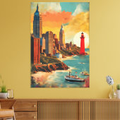 City Meets Sea - Lighthouse Skyline Fantasy Leinwanddruck (Insitu (Wohnzimmer))