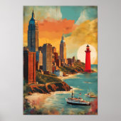 City Meets Sea - Lighthouse Skyline Fantasy Poster (Vorne)