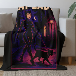 City Night Sass Cat Lady Comic Art Schwarze Katzen Fleecedecke