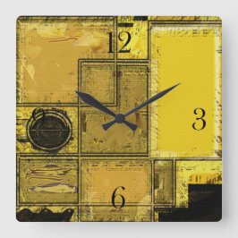 City of Gold Urban Abstract Art Clock Quadratische Wanduhr