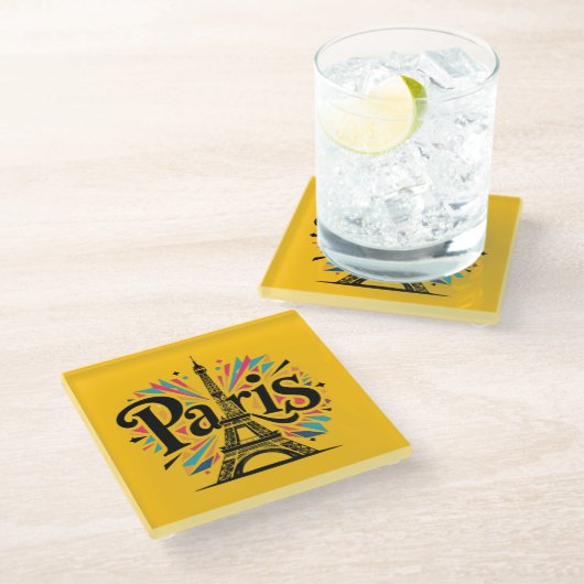 City of Lights: Bold Paris Typography Art Glasuntersetzer (Schrägansicht)