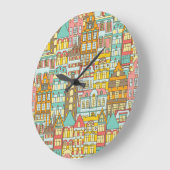 City Panorama Sketch: Häuser Nahtlos. Große Wanduhr (Winkel)
