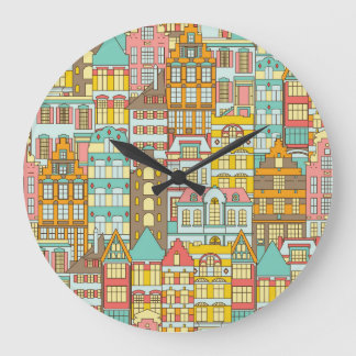 City Panorama Sketch: Häuser Nahtlos. Große Wanduhr