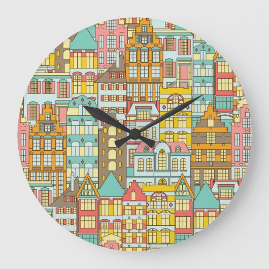City Panorama Sketch: Häuser Nahtlos. Große Wanduhr (Vorderseite)