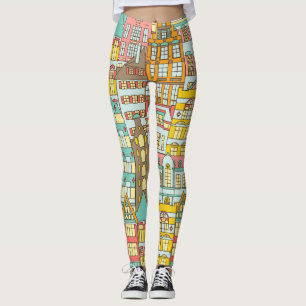City Panorama Sketch: Häuser Nahtlos. Leggings