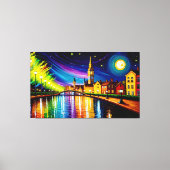 City River Abend Wasserfarbene Mondsterne Leinwanddruck (Vorderseite)