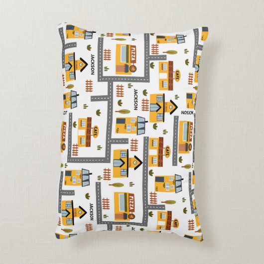 City Road Map Muster für Kinder Gelb und Grau Dekokissen (Rückseite(Vertikal))