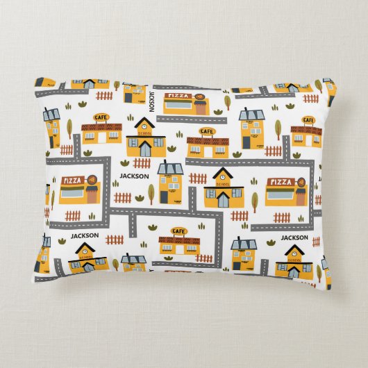 City Road Map Muster für Kinder Gelb und Grau Dekokissen (Rückseite)