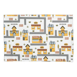 City Road Map Muster für Kinder Gelb und Grau Kissenbezug