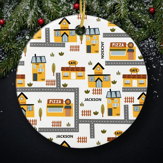 City Road Map Pattern for Kids Christmas Keramik Ornament