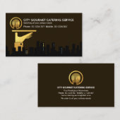 City Silhouette Gold Waiter Hand Visitenkarte (Vorne/Hinten)