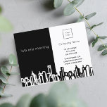 City Skyline Business Company wir ziehen um Ankündigungspostkarte<br><div class="desc">Eine elegante und minimalistische,  bewegende Ankündigungskarte für ein städtisches Unternehmen,  ein Unternehmen,  echte Anwesen-Agent,  Hausmeister,  Hausmeister. Schwarz-Weiß mit einer City-Skyline. Personalisieren und hinzufügen Sie Ihr Unternehmen,  Firmenlogo,  Name,  Adresse und Kontaktinformationen auf der Vorderseite.</div>