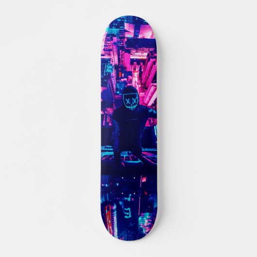 City skyline Cyberpunk tone Skateboard (Vorne)