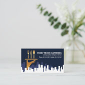 City Skyline Gold Waiter Hand Catering Food Visitenkarte (Stehend Vorderseite)