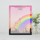 City Skyline mit Regenbogen und Vögeln fliegen Briefkopf (Stehend Vorderseite)