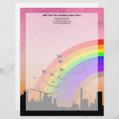 City Skyline mit Regenbogen und Vögeln fliegen Briefkopf (Vorne/Hinten)