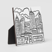 City Skyline Modern Art Sketch Zeichnend Fotoplatte (Vorderseite)