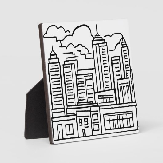 City Skyline Modern Art Sketch Zeichnend Fotoplatte (Vorderseite)