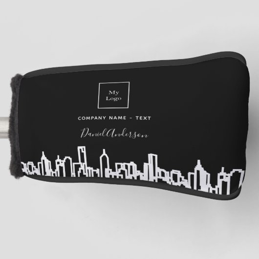 City skyline Schwarz-weißes Business-Logo real Anw Golf Headcover (Vorderseite)