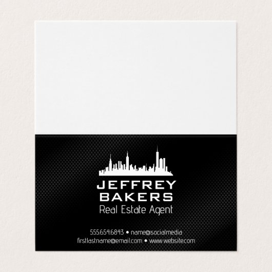 City Skyline | Schwarze Textur Visitenkarten (Außenseite Aufgefaltet)