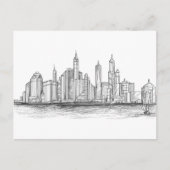 City Skyline Sketch Schwarz-Weiß Postkarte (Vorderseite)