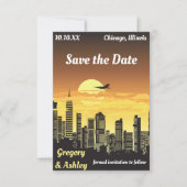 City Skyline Sunset Retro Hochzeit Save The Date (Vorderseite)