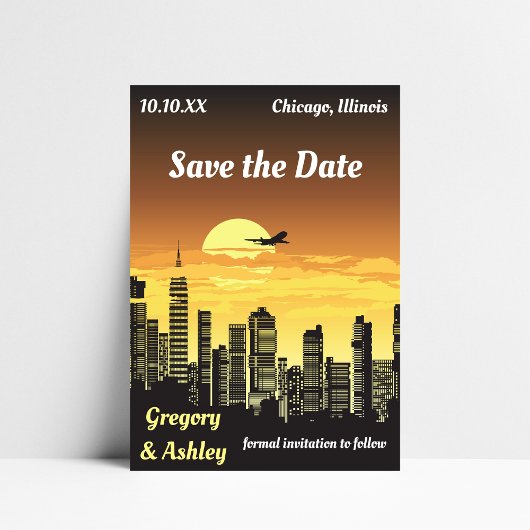 City Skyline Sunset Retro Hochzeit Save The Date