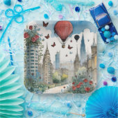 City Skyling Rose Schmetterlinge und Heißluftballo Pappteller (Party)