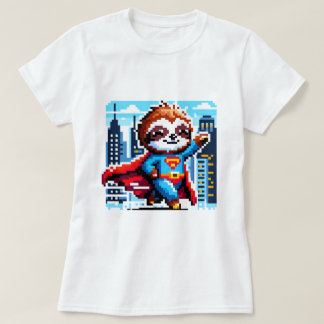 City Sloth Superhero - Pixel Art Urban Hero T-Shirt