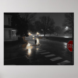 City Street Corner auf einem Rainy-Abend Poster