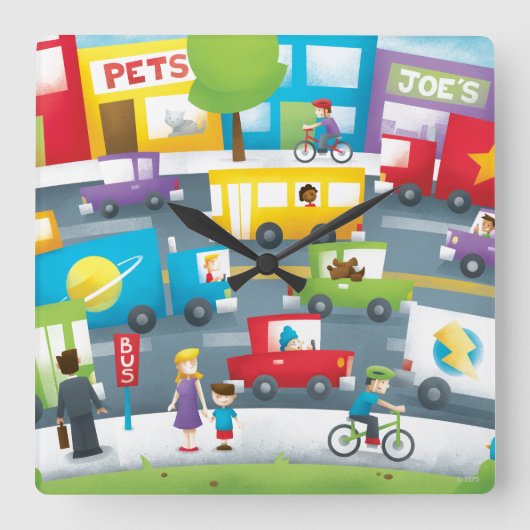 City Street Quadratische Wanduhr (Vorderseite)